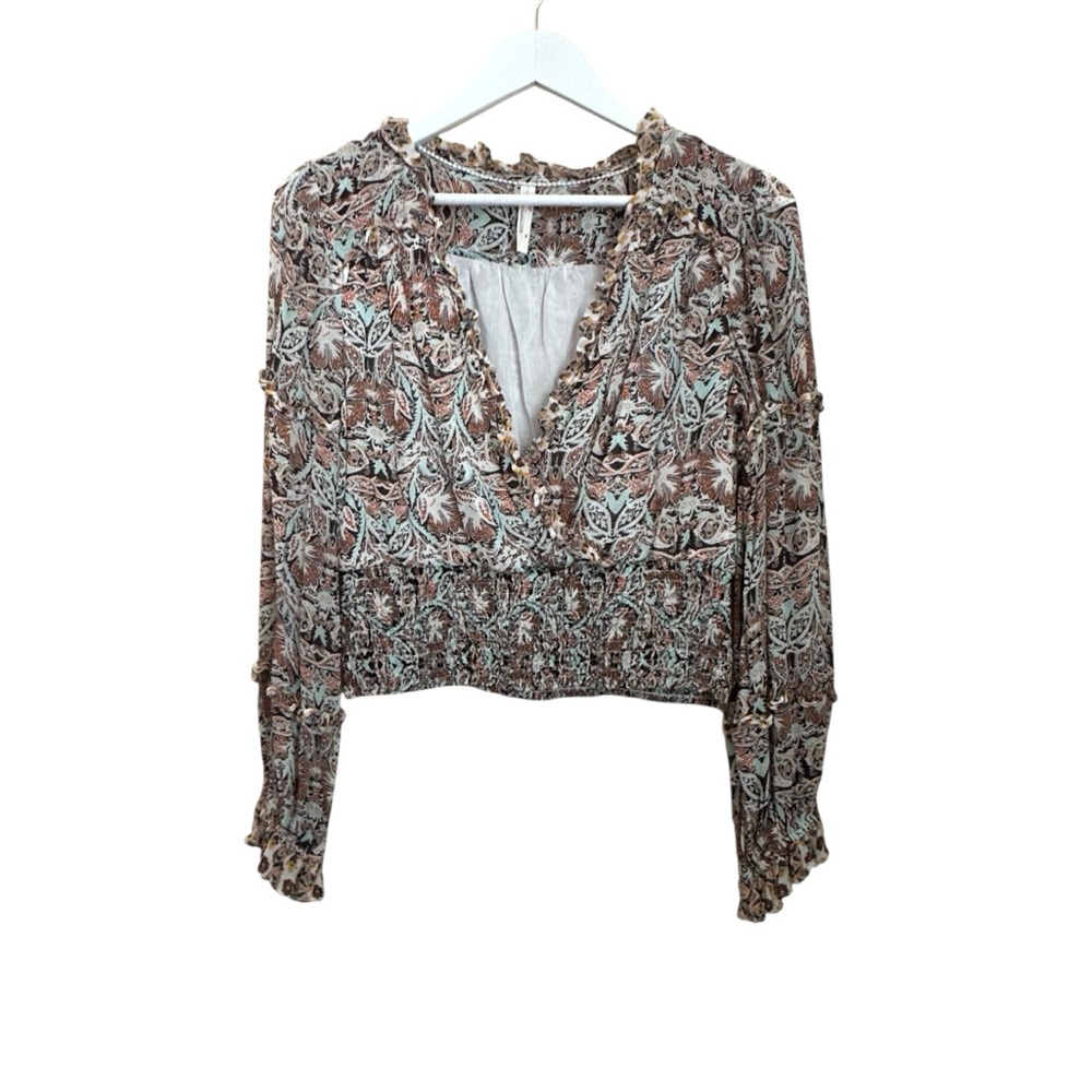 By Anthropologie Smocked Crop Top Floral Print Women Sz M